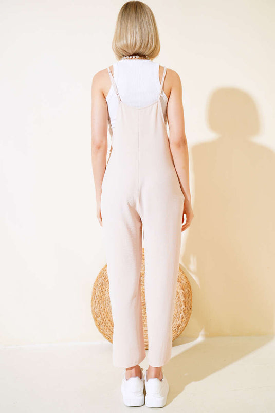 Suspender Jumpsuit Beige