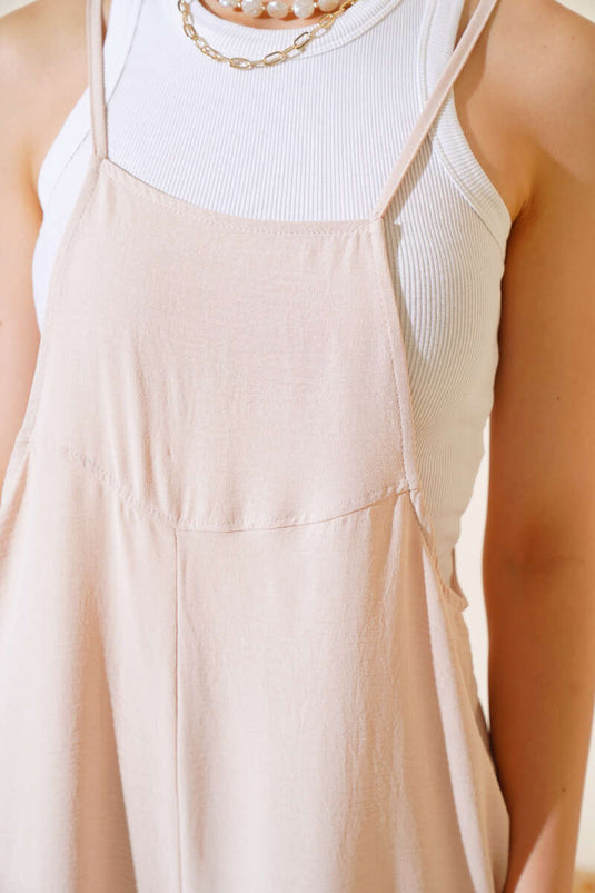 Suspender Jumpsuit Beige