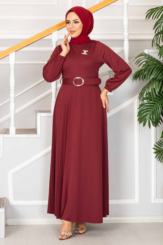 Asmara Belted Hijab Dress Burgundy
