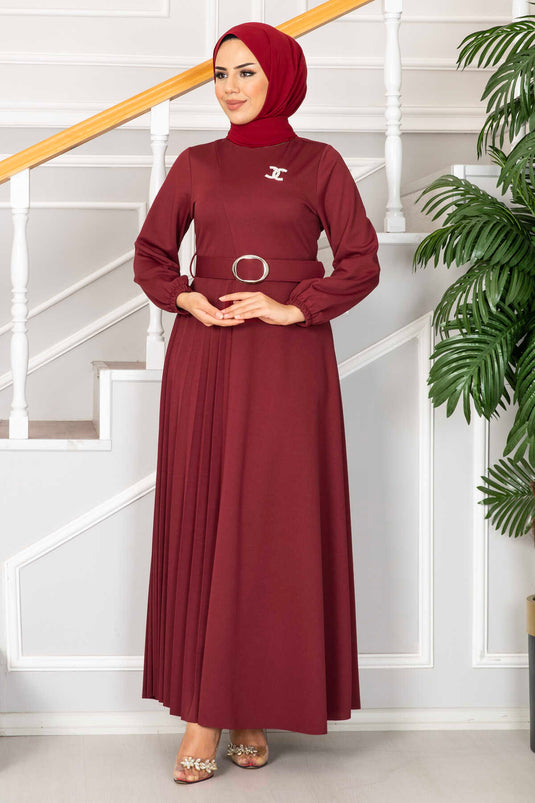 Asmara Belted Hijab Dress Burgundy