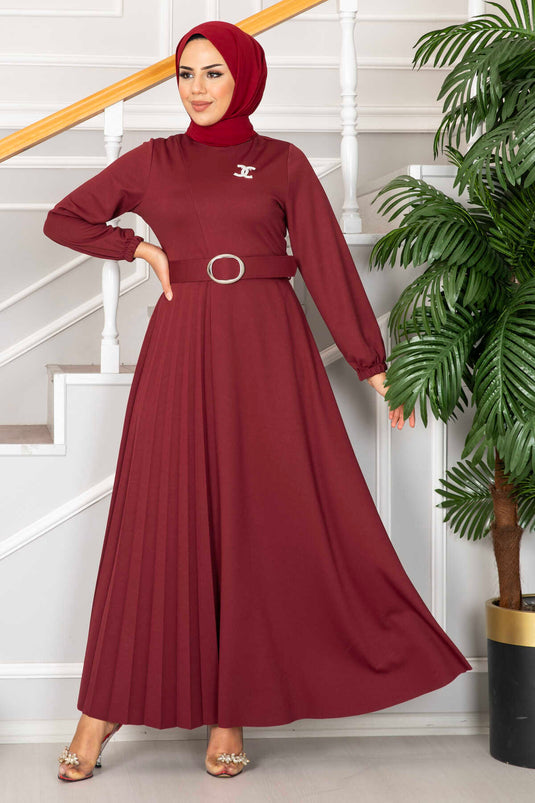 Asmara Belted Hijab Dress Burgundy