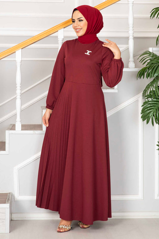 Asmara Belted Hijab Dress Burgundy