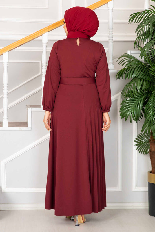 Asmara Belted Hijab Dress Burgundy