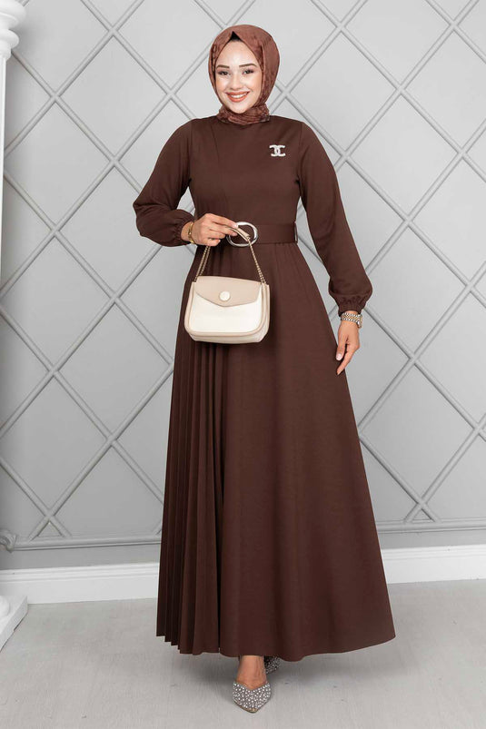 Asmara Belted Modest Dress Brown