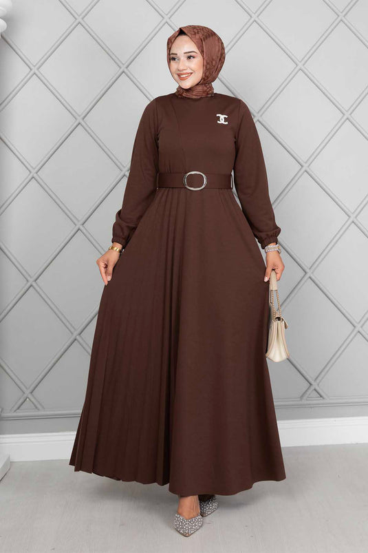 Asmara Belted Modest Dress Brown