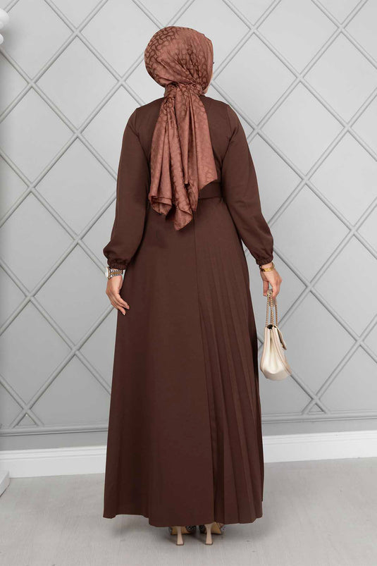 Asmara Belted Modest Dress Brown