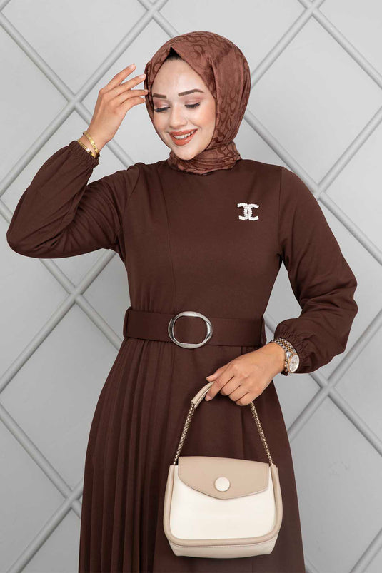Asmara Belted Modest Dress Brown