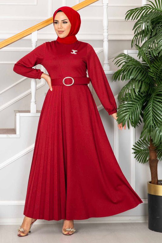 Robe Hijab Ceinturée Asmara Rouge