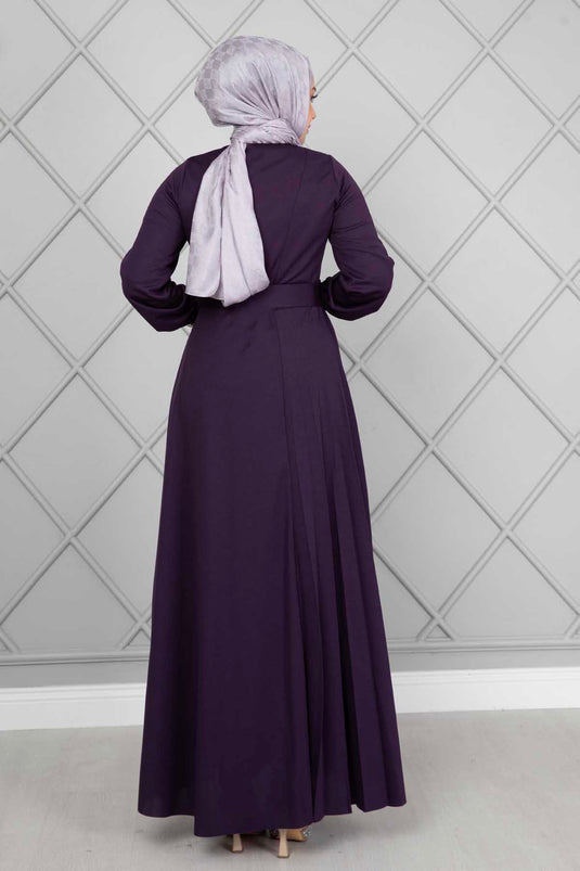 Asmara Belted Modest Dress Purple