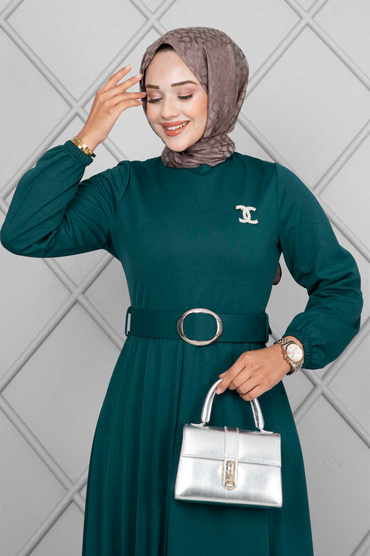 Robe Hijab Ceinturée Asmara Pétrole