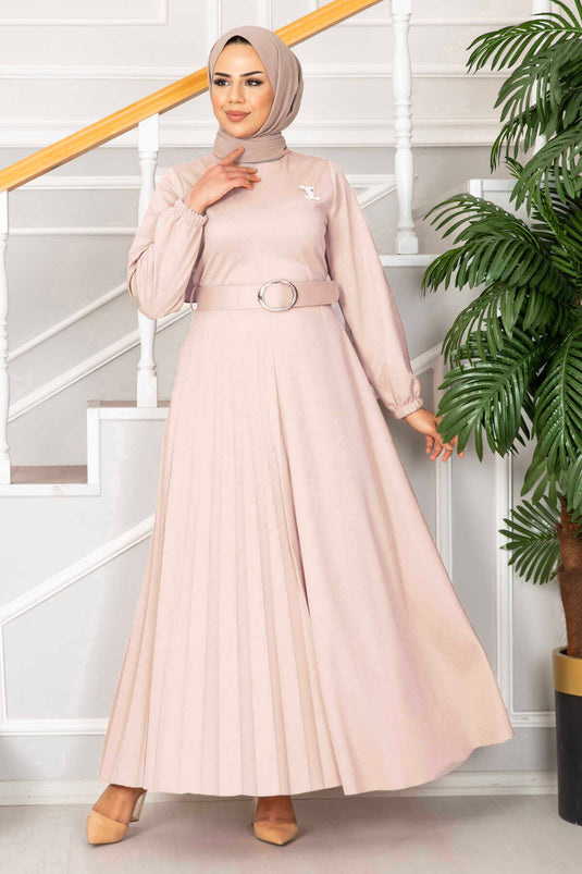 Asmara Belted Modest Dress Powder