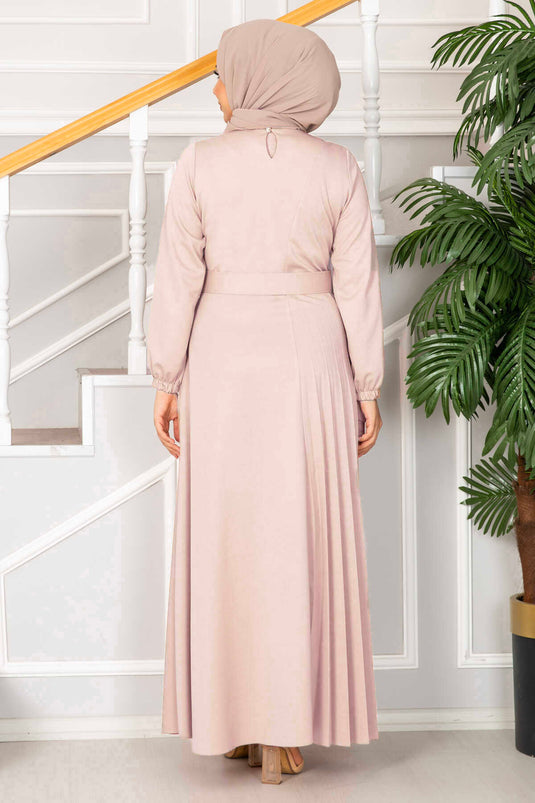 Asmara Belted Modest Dress Powder