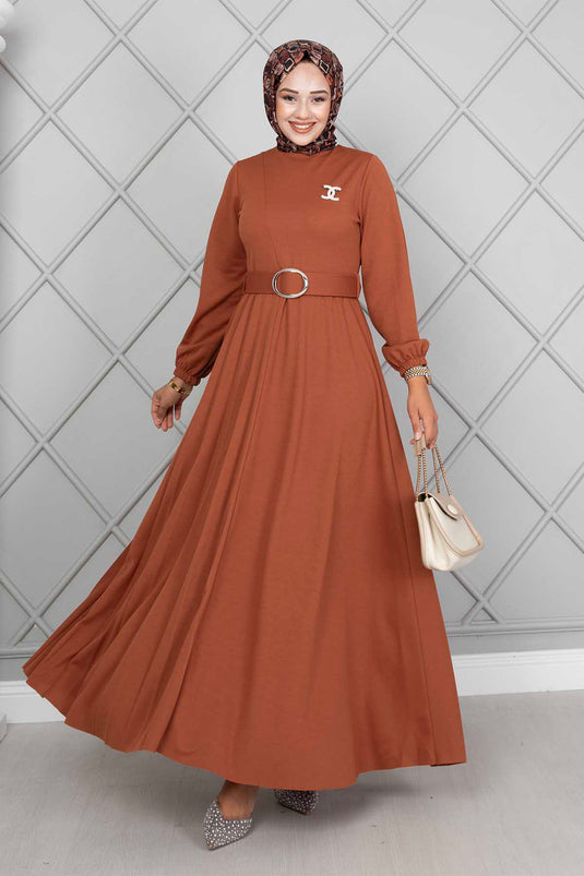 Robe Hijab Ceinturée Asmara Tabac