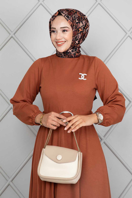 Robe Hijab Ceinturée Asmara Tabac