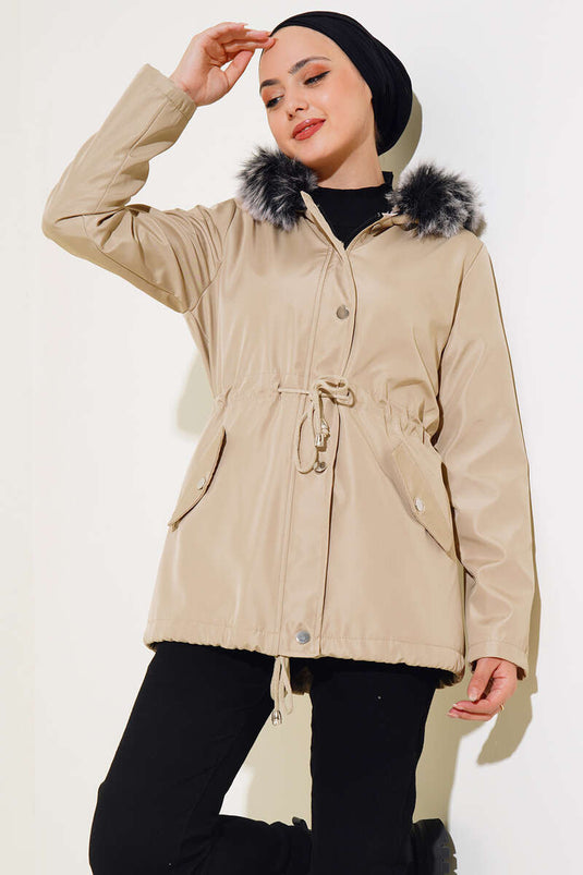 Manteau court doublé de fourrure Stone