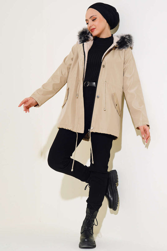 Manteau court doublé de fourrure Stone