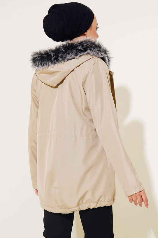 Manteau court doublé de fourrure Stone