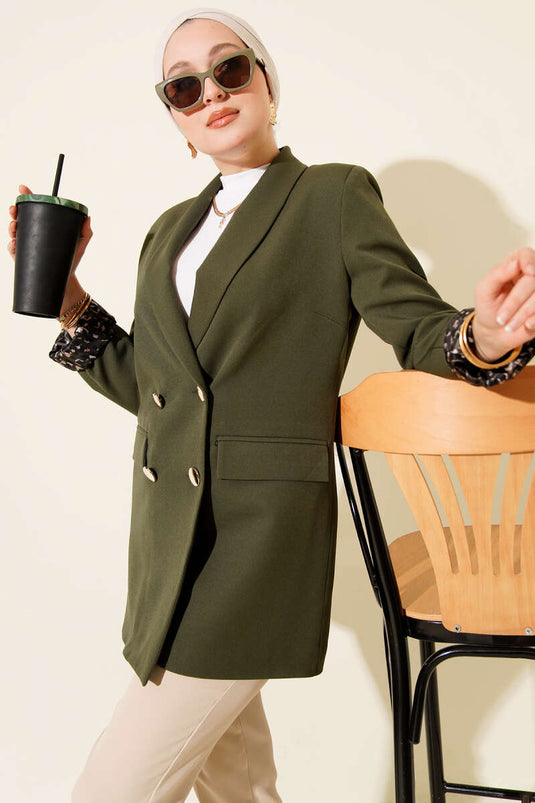 Veste croisée à imprimé léopard, kaki