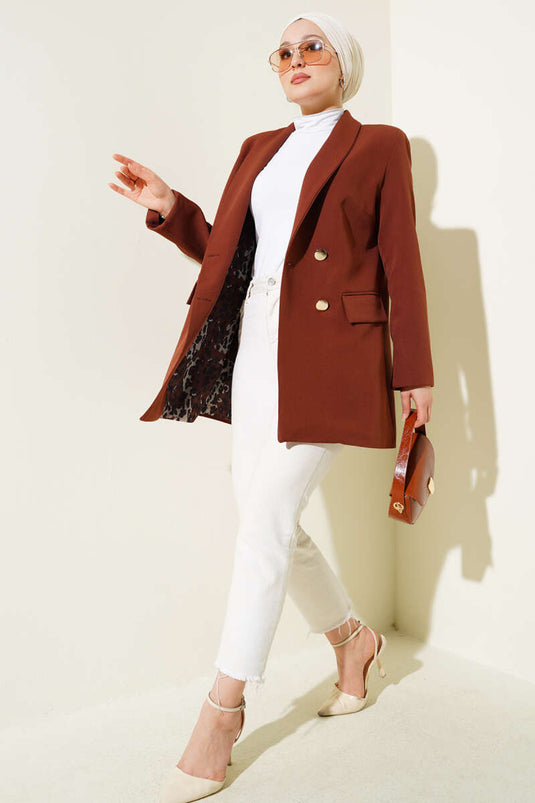 Veste croisée doublée léopard marron