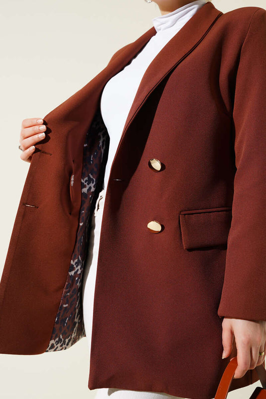 Veste croisée doublée léopard marron