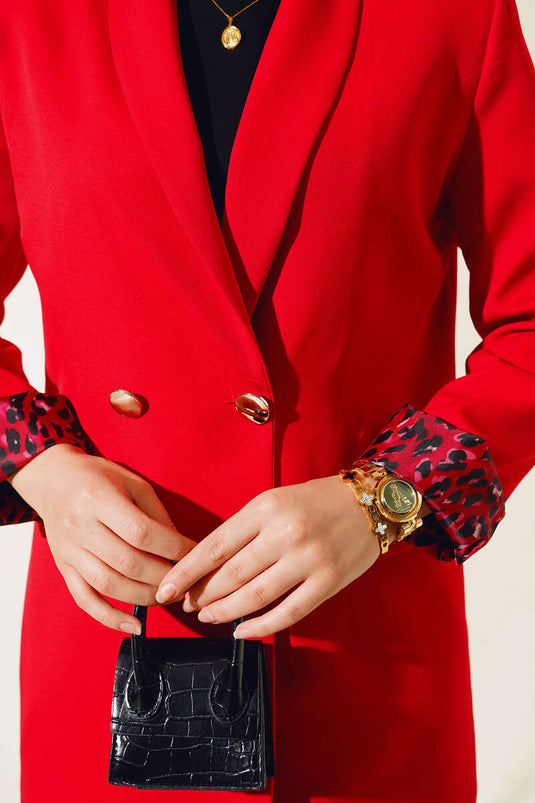 Veste croisée doublée léopard rouge
