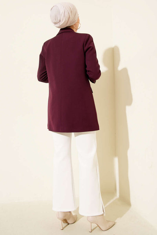 Astarı Leoparlı Kruvaze Ceket Mor