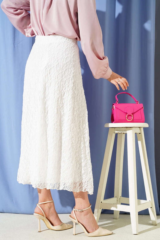 Astarlı Dantelli Etek Beyaz