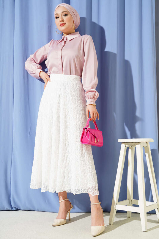 Astarlı Dantelli Etek Beyaz