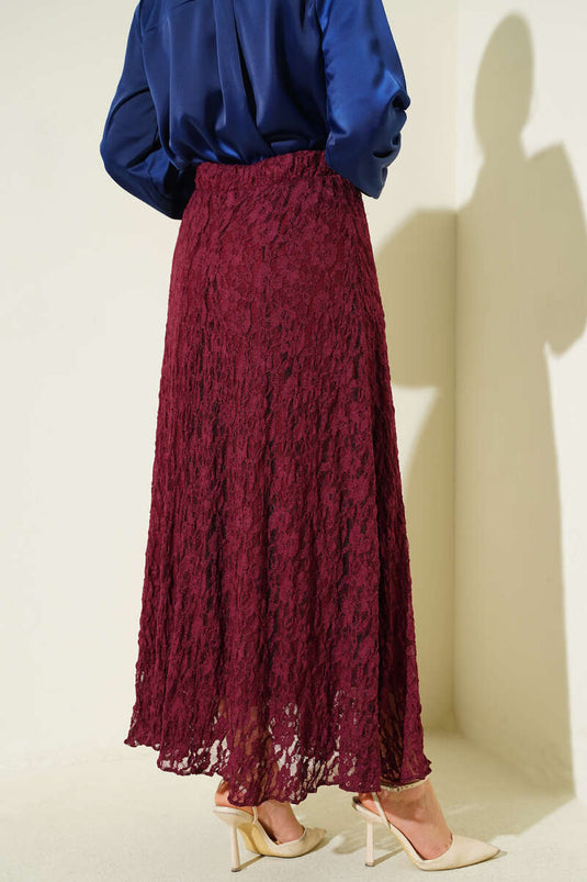 Astarlı Dantelli Etek Bordo