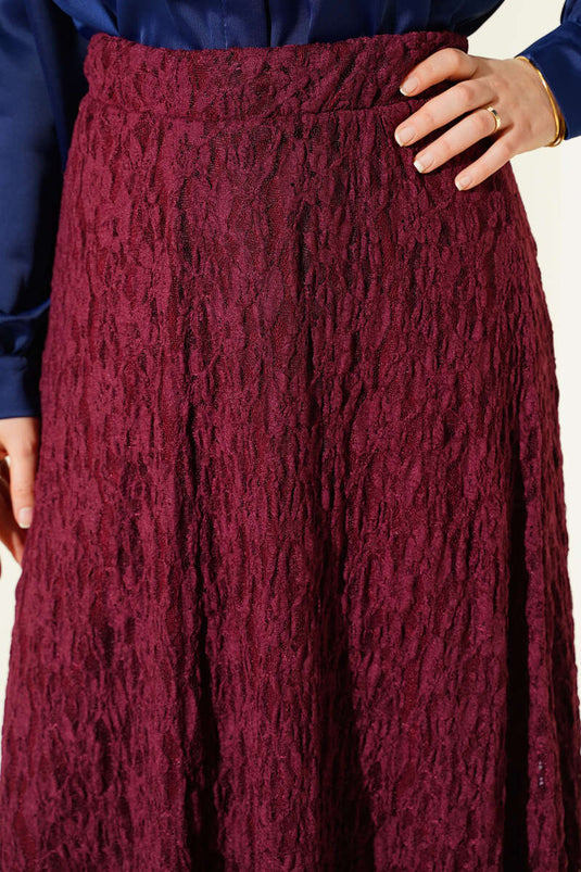 Astarlı Dantelli Etek Bordo