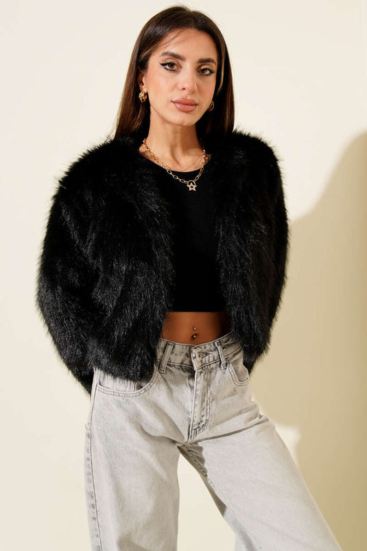 Astarlı Kısa Kürk Ceket Siyah