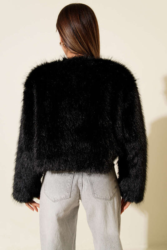 Astarlı Kısa Kürk Ceket Siyah