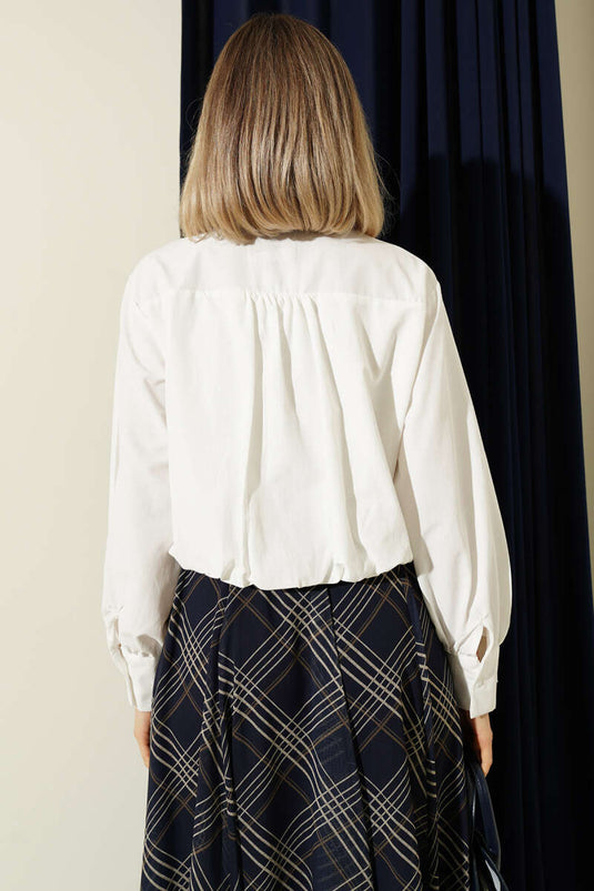 Astarlı Kısa Poplin Gömlek Ekru