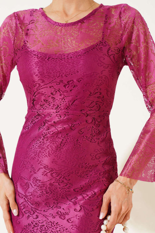 Gefüttertes Tüllkleid Pflaumenfarben