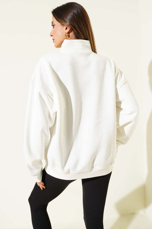 Sweat-shirt zippé à imprimé cheval, écru