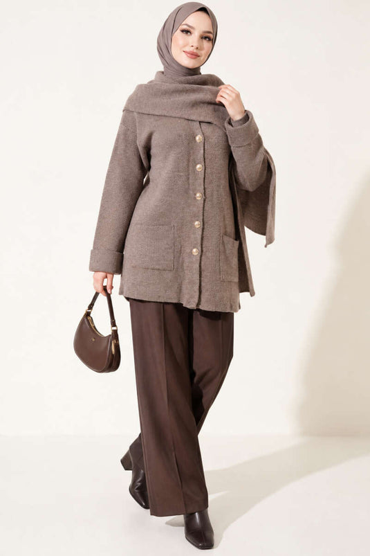 Cardigan In Maglia Con Bottoni E Cintura In Visone