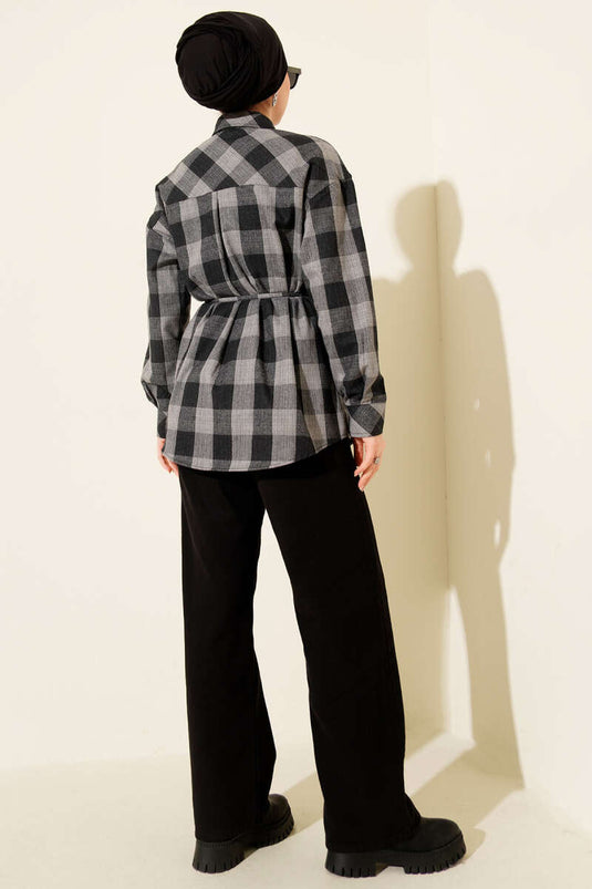 Chemise à carreaux avec détails en écharpe anthracite