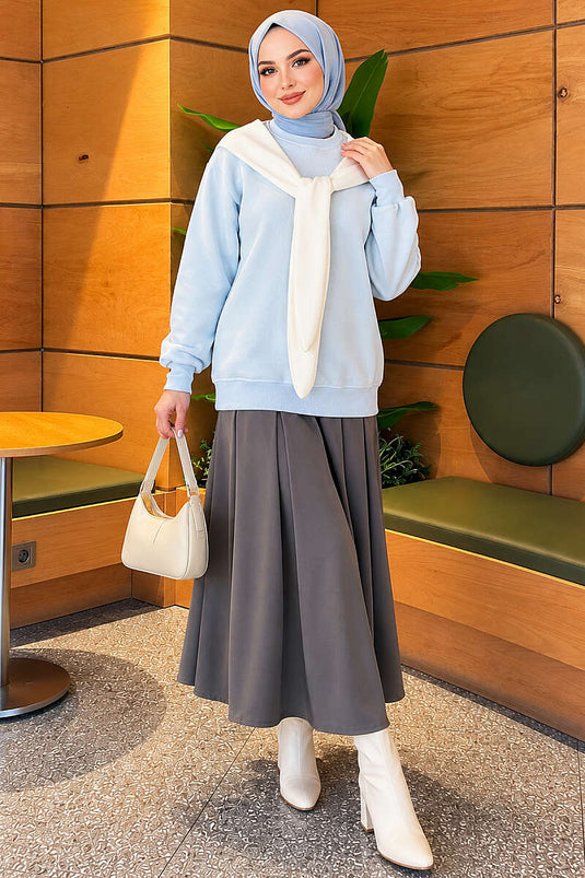 Atkı Detaylı Üç İplik Sweatshirt Bebe Mavi