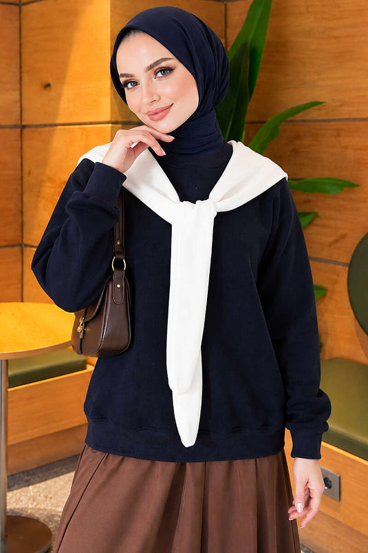 Atkı Detaylı Üç İplik Sweatshirt Lacivert
