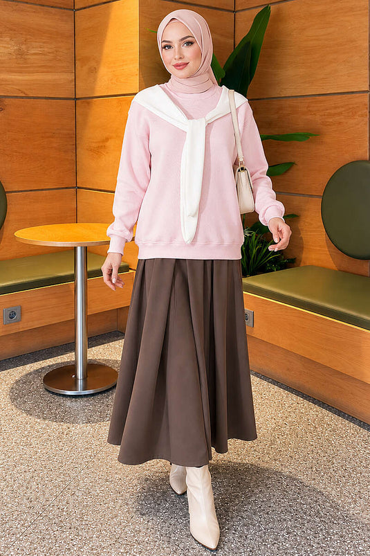 Atkı Detaylı Üç İplik Sweatshirt Pembe