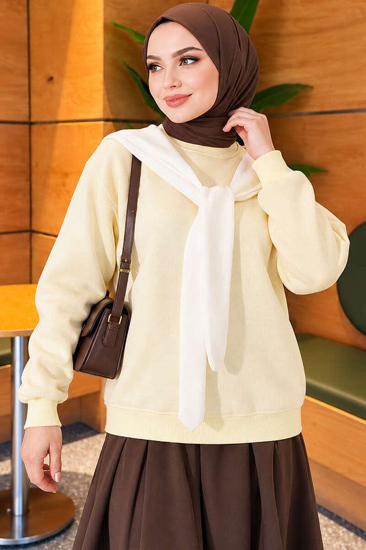 Atkı Detaylı Üç İplik Sweatshirt Sarı