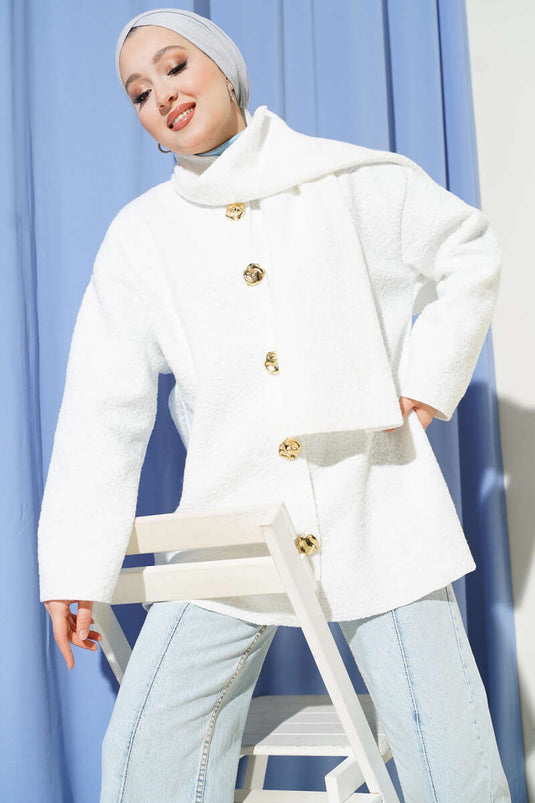 Veste bouclée blanche à écharpe