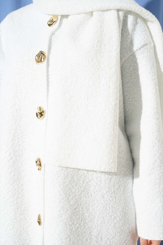 Veste bouclée blanche à écharpe