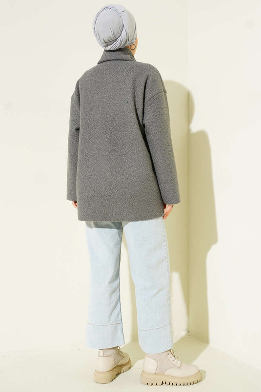 Scarfed Bouclé Jacket, Smoke Grey