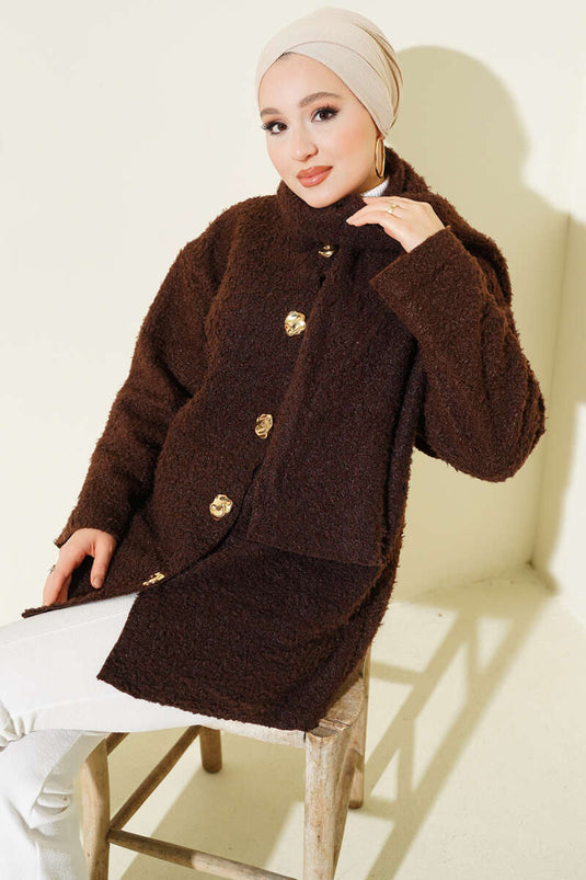 سترة بوكليه بحمالات باللون البني