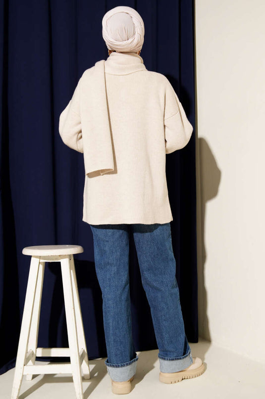 Stone Knit Cardigan with Scarf, Buttons and Pockets