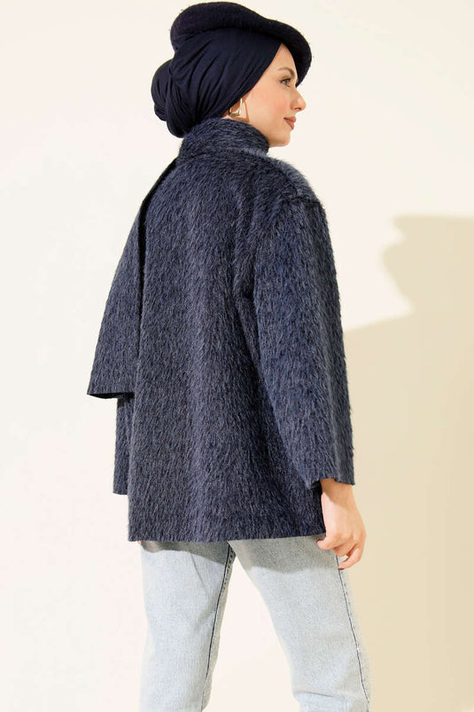 Veste à col montant boutonnée avec poches, bleu marine