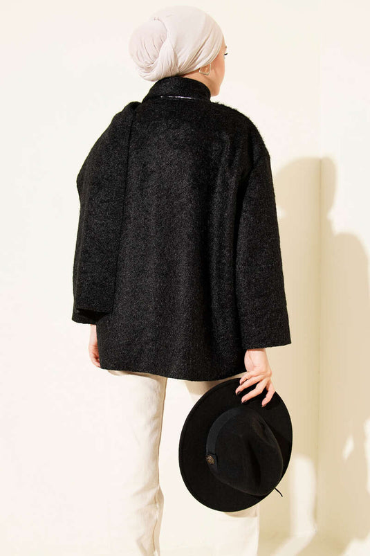 Atkılı Düğmeli Sakallı Ceket Siyah