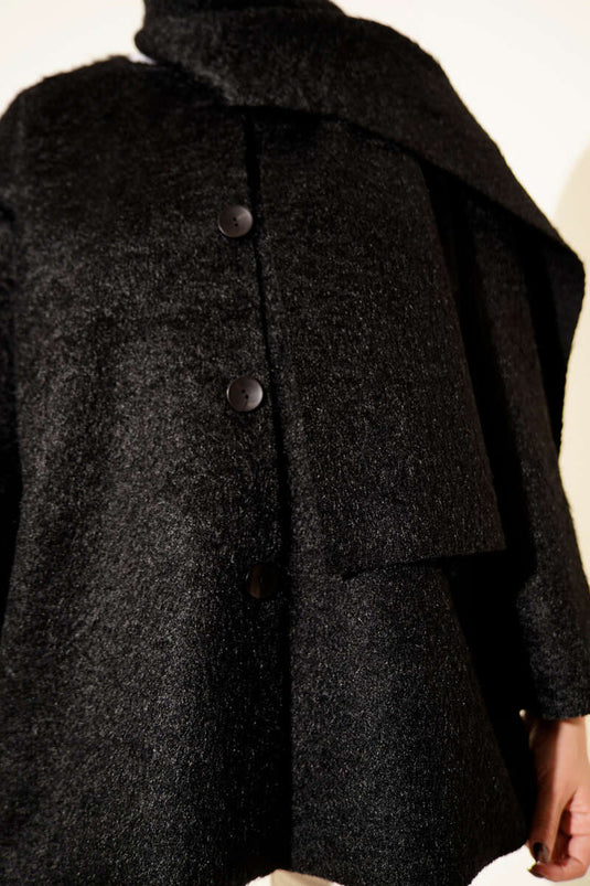 Atkılı Düğmeli Sakallı Ceket Siyah