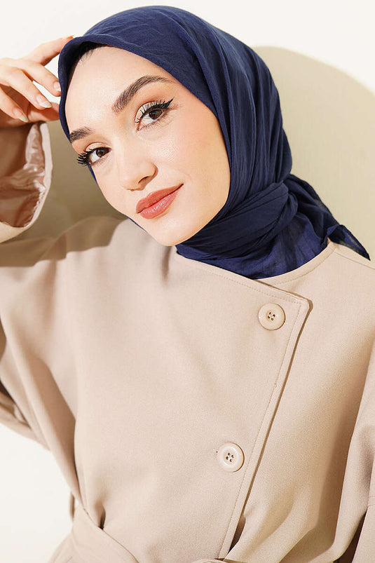 Foulard fin en coton série Aya bleu marine